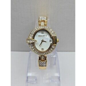 Elgin EG400 124 VJ21 Gold Tone Crystal Quartz Ladies Watch New Battery Vintage